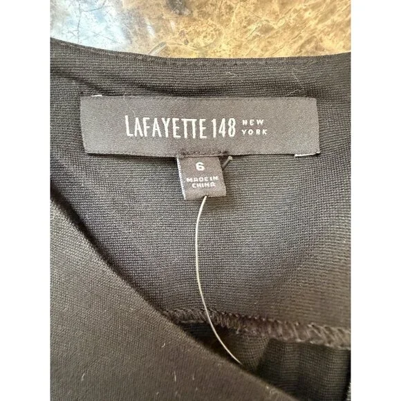 LAFAYETTE 148 BlackSilver Beaded Embellished Waist Ponte Knit Cocktail Dress Sz6 - Picture 4 of 13